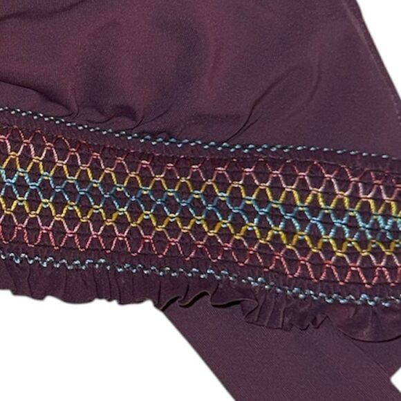 Bleu Rod Beattie NWT Smock it to Ya Halter Embroidered Bikini Top in Aubergine 8 - Picture 8 of 8